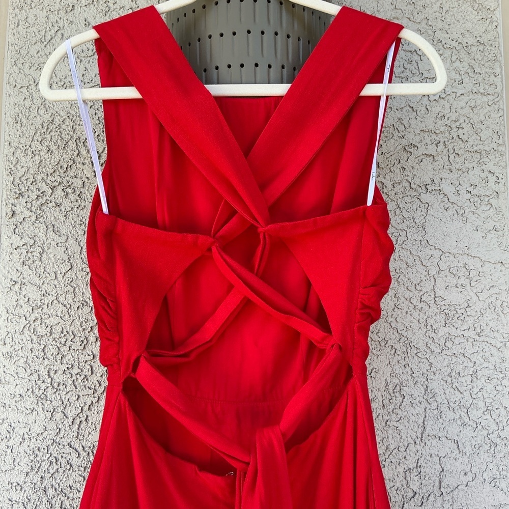 NWT Lulu’s Sunny Energy Red Lace-Up Midi Dress with Pockets Small Vacation Chic - Picture 8 of 14